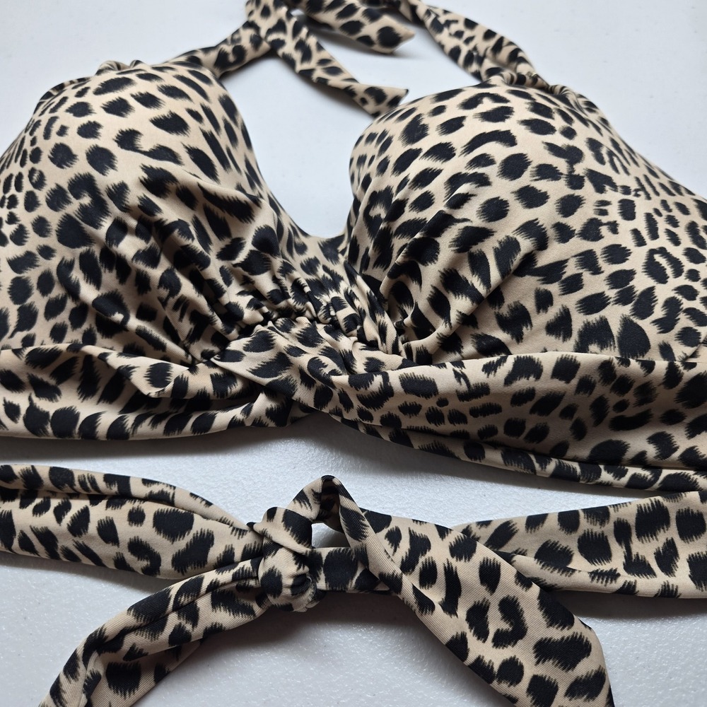 Victoria's Secret Women Swimwear 36C Beige Animal Print Halter Knot - Picture 10 of 11